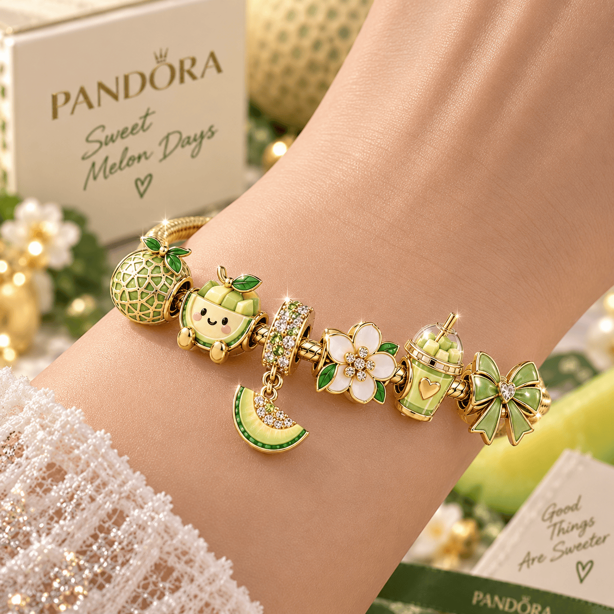 MELON Gold Charm Bracelet Set TTN
